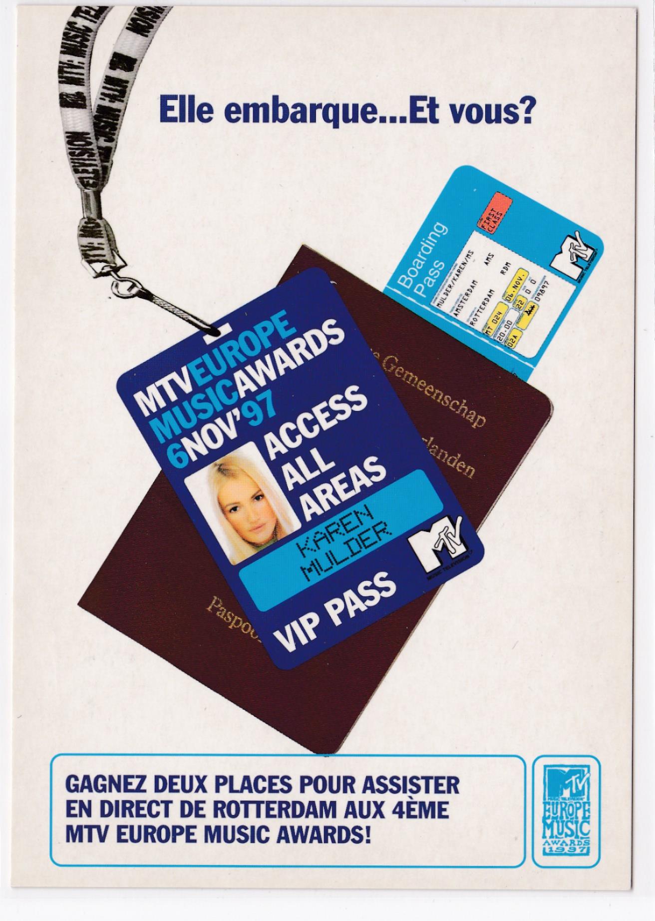 Carte Postale CPM MTV Europe Music Awards 1997 - Rotterdam - Karen Mulder