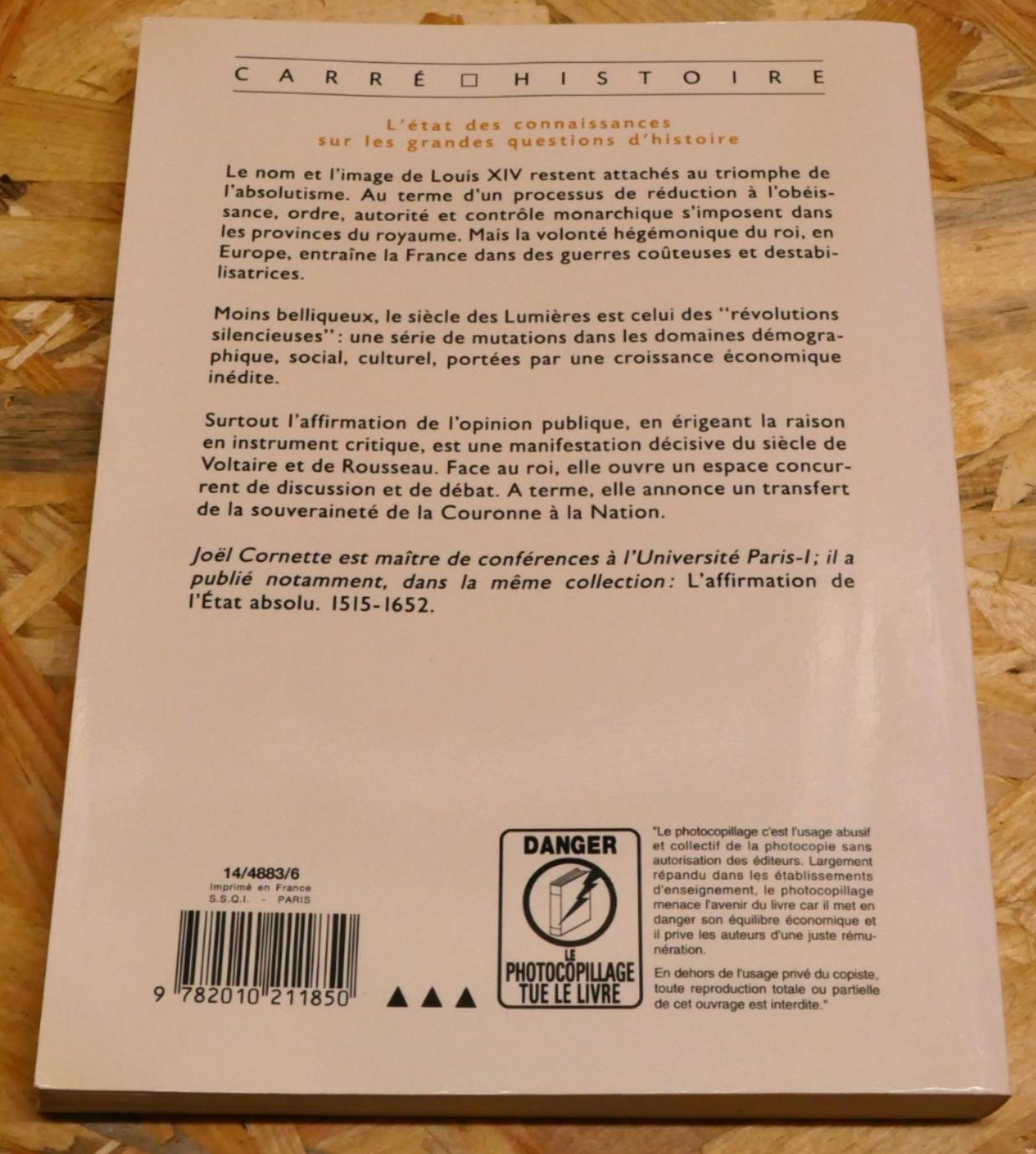 Absolutisme Et Lumières 1652-1783 - Joël Cornette - Hachette 1995