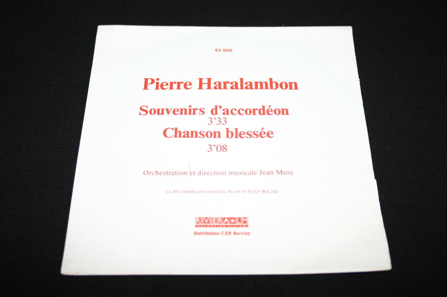 PIERRE HARALAMBON   SP 45T 7"   SOUVENIRS D'ACCORDEON   1979