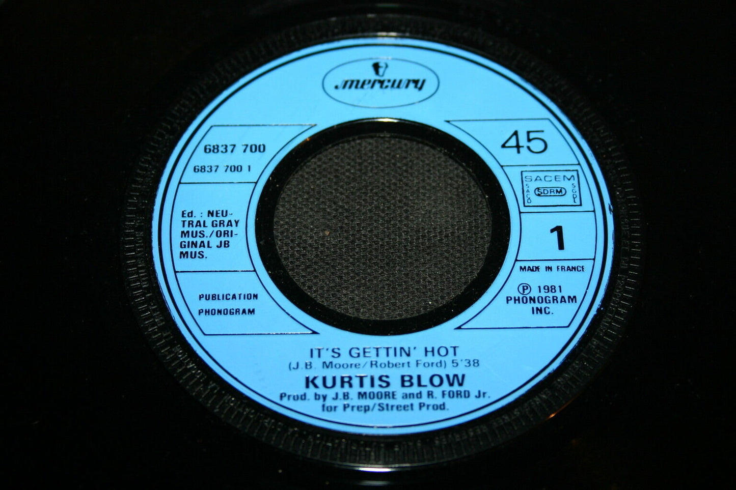 KURTIS BLOW   SP 45T 7"   IT'S GETTIN' HOT   1981