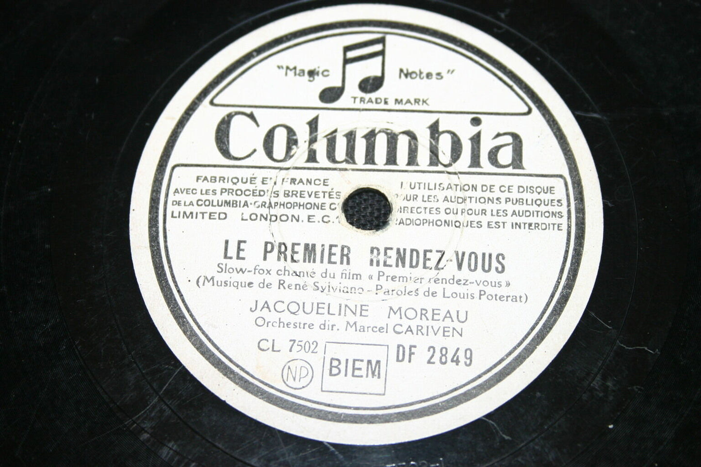 JACQUELINE MOREAU   78T   LE COLONEL A FAIT UNE VALSE / LE PREMIER RENDEZ-VOUS