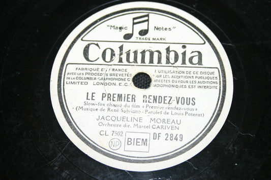 JACQUELINE MOREAU   78T   LE COLONEL A FAIT UNE VALSE / LE PREMIER RENDEZ-VOUS