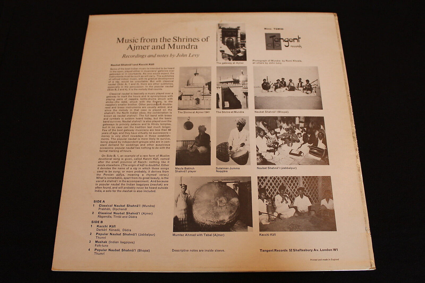 MUSIC FROM THE SHRINES OF AJMER AND MUNDRA   NORTH INDIA  JOHN LEVY   LP 33T 12"