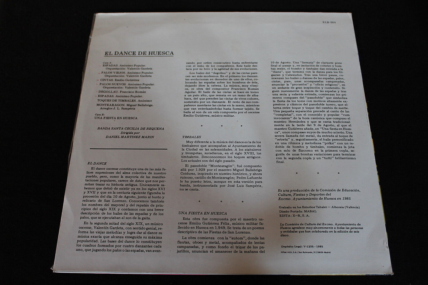 EL DANCE DE HUESCA   BANDA SANTA CECILIA DE REQUENA   LP 33T 12"   1985