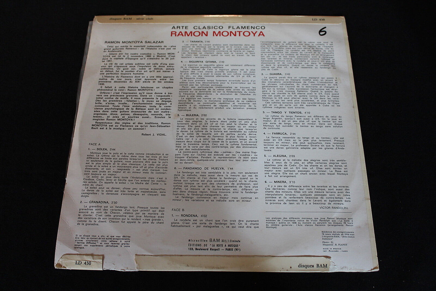 RAMON MONTOYA   LP 33T 12"   DISQUES BAM LD 430   FRENCH