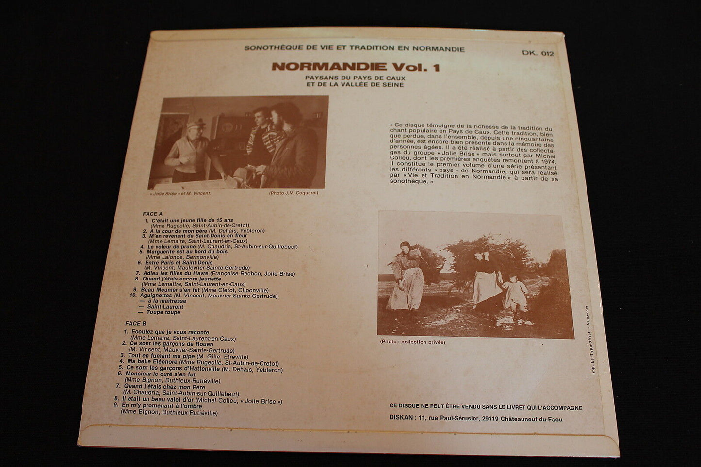 SONOTHEQUE DE VIE ET TRADITION EN NORMANDIE  VOL. 1   DISKAN DK 012   LP 33T 12"