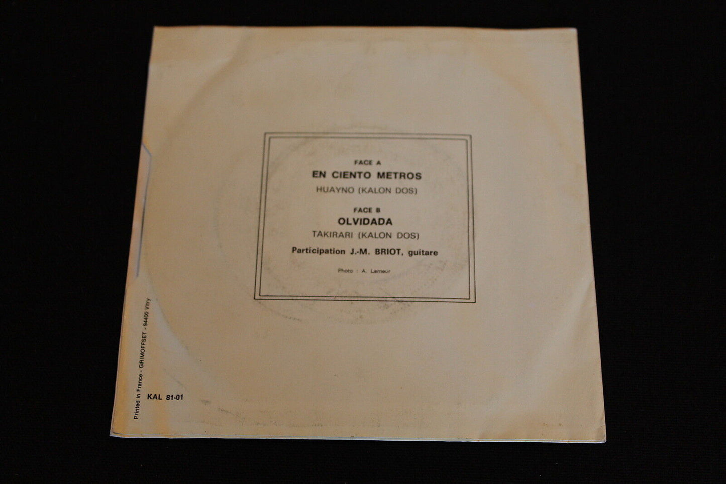 KALON DOS   MUSIQUE DES ANDES   SP 45T 7"