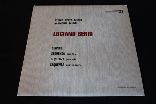 LUCIANO BERIO   LP 33T 12"   STUDIO NEUER MUSIK HARMONIA MUNDI   WER 60021