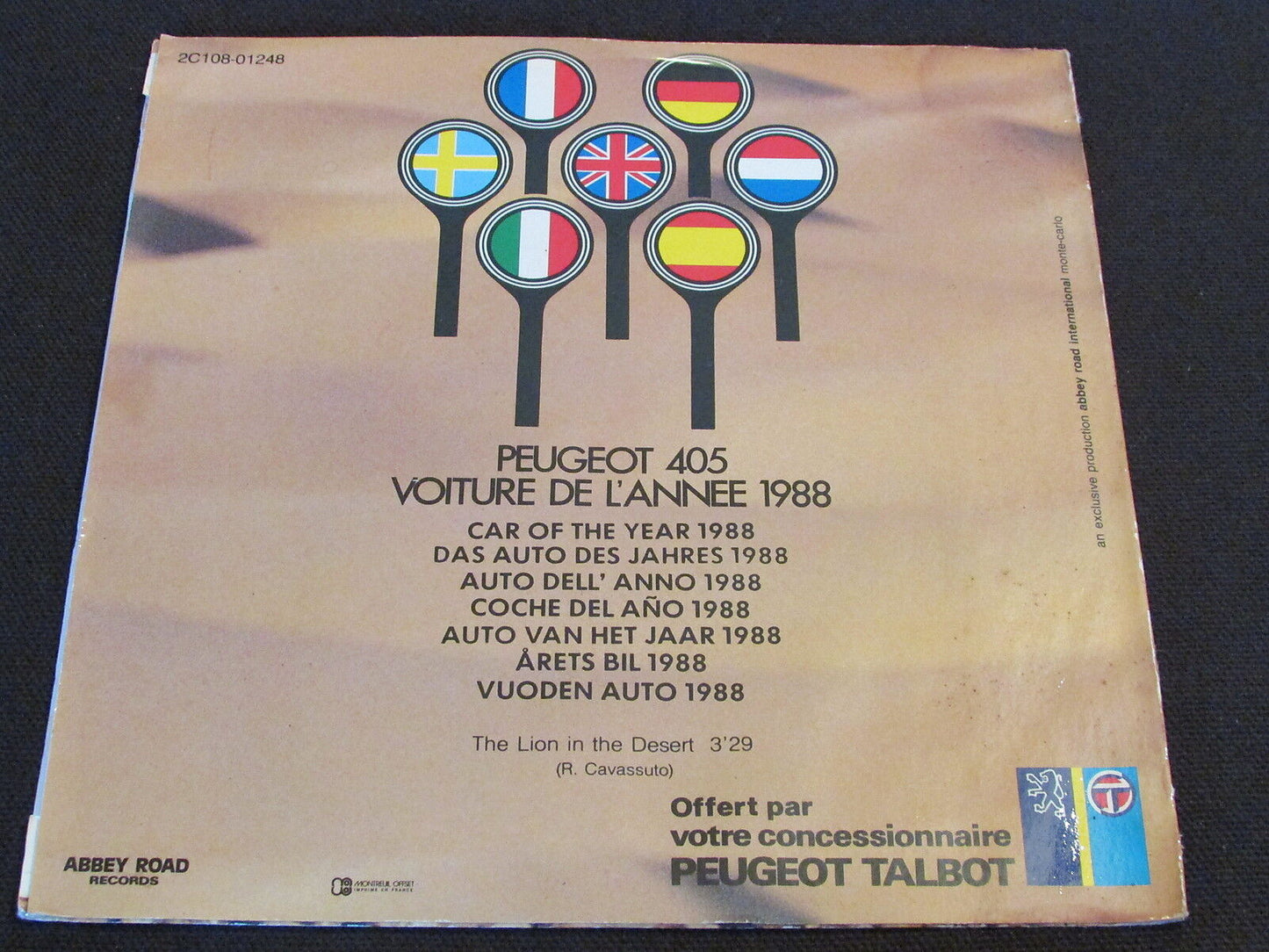 DISQUE PROMO PEUGEOT TALBOT   THE LION IN THE DESERT   SP 45T 7"