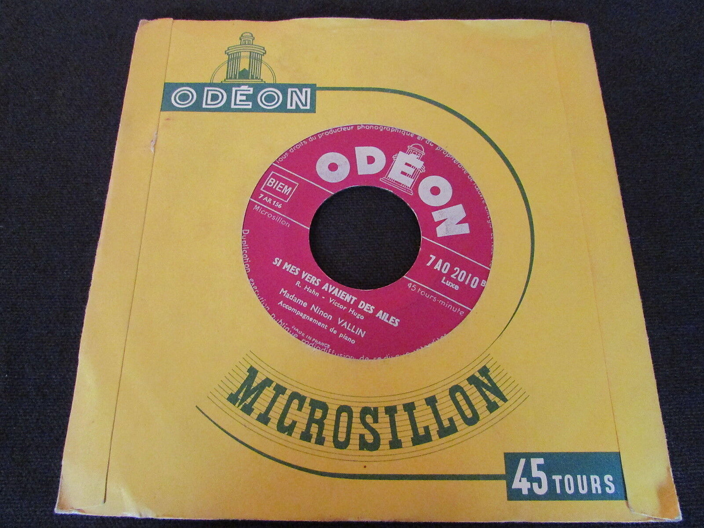 NINON VALLIN   L'HEURE EXQUISE   ODEON 7AO 2010   FRENCH   45T 7"