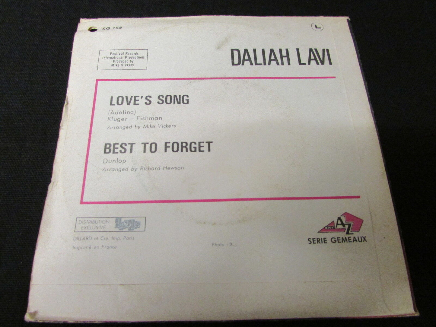 DALIAH LAVI SP 45T 7" LOVE'S SONG AZ SG 156