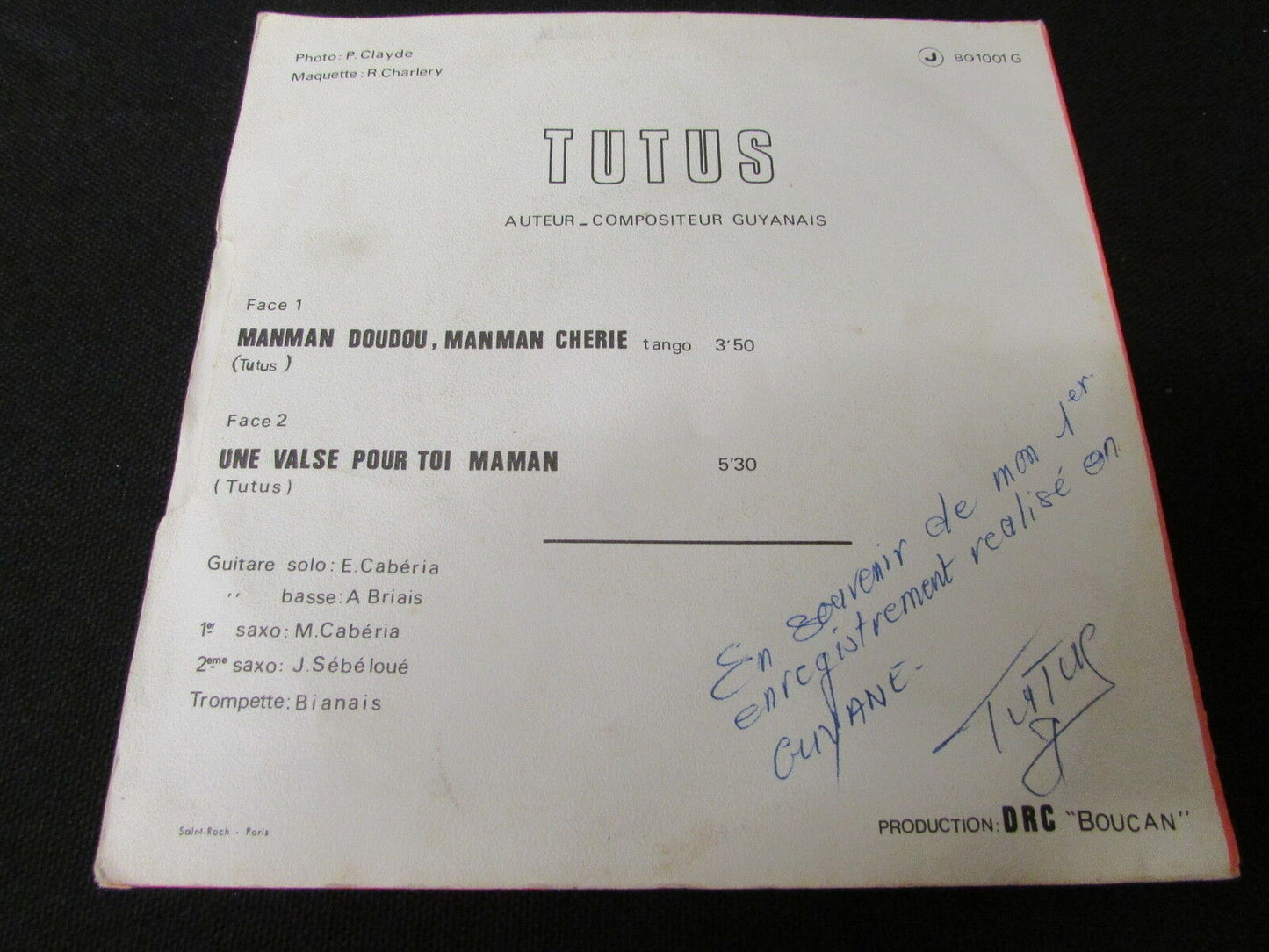 TUTUS   SP 45T 7"   UNE VALSE POUR TOI MAMAN   DISQUES BOUCAN   DEDICACE