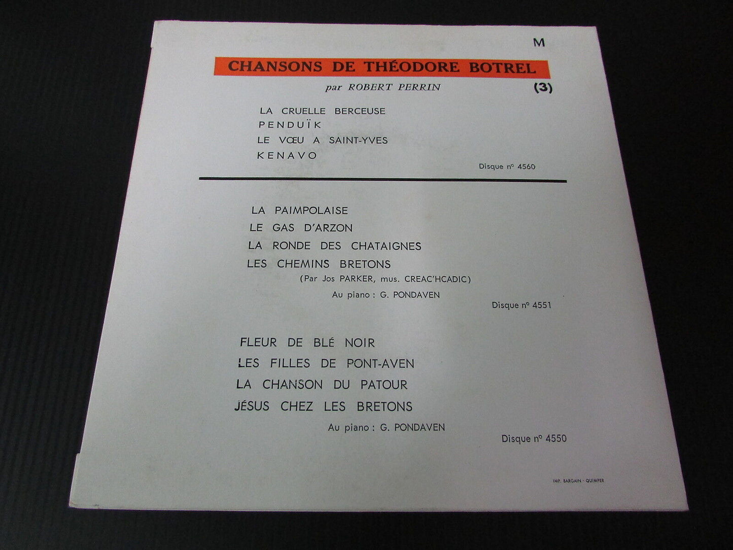 CHANSONS DE THEODORE BOTREL   EP 45T 7"   MOUEZ BREIZ 4560