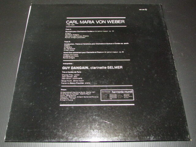 CARL MARIA VON WEBER   GUY DANGAIN   CLARINETTE   LP 33T 12"   HM 348