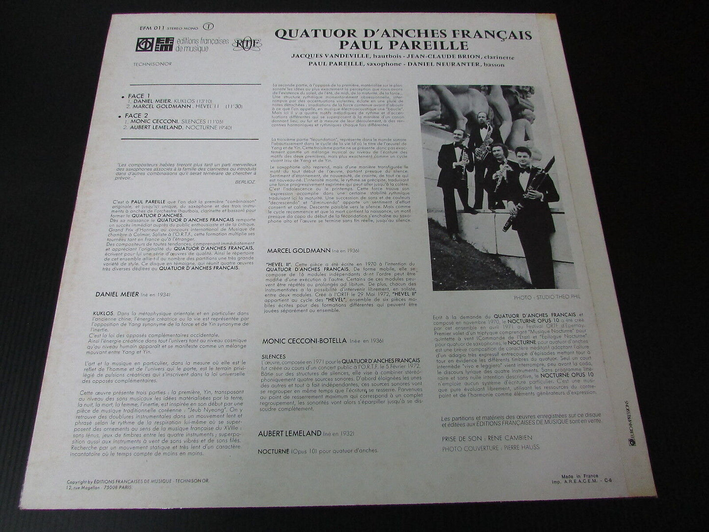 QUATUOR D'ANCHES FRANCAIS   PAUL PAREILLE   EFM 011   ORTF   LP 33T 12"