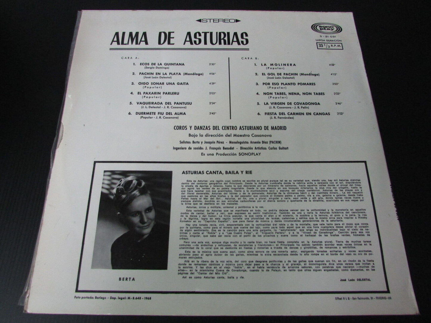 ALMA DE ASTURIAS   COROS Y DANZAS DEL CENTRO ASTURIANO DE MADRID   LP 33T 12"