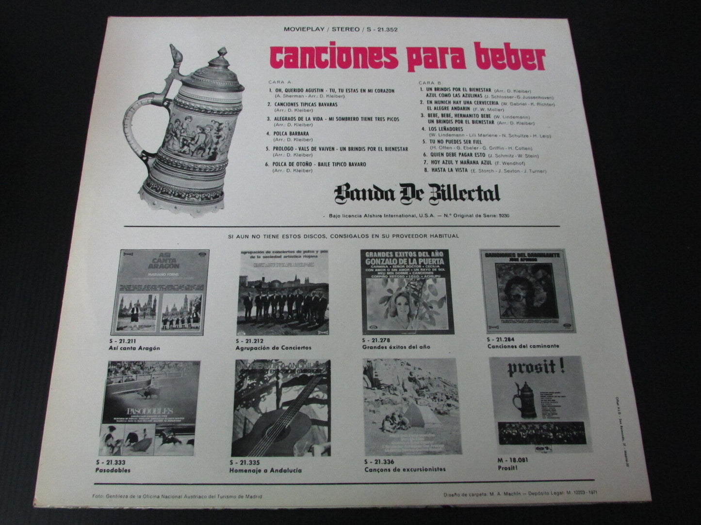 BANDA DE ZILLERTAL   CANCIONES PARA BEBER CERVEZA   LP 33T 12"