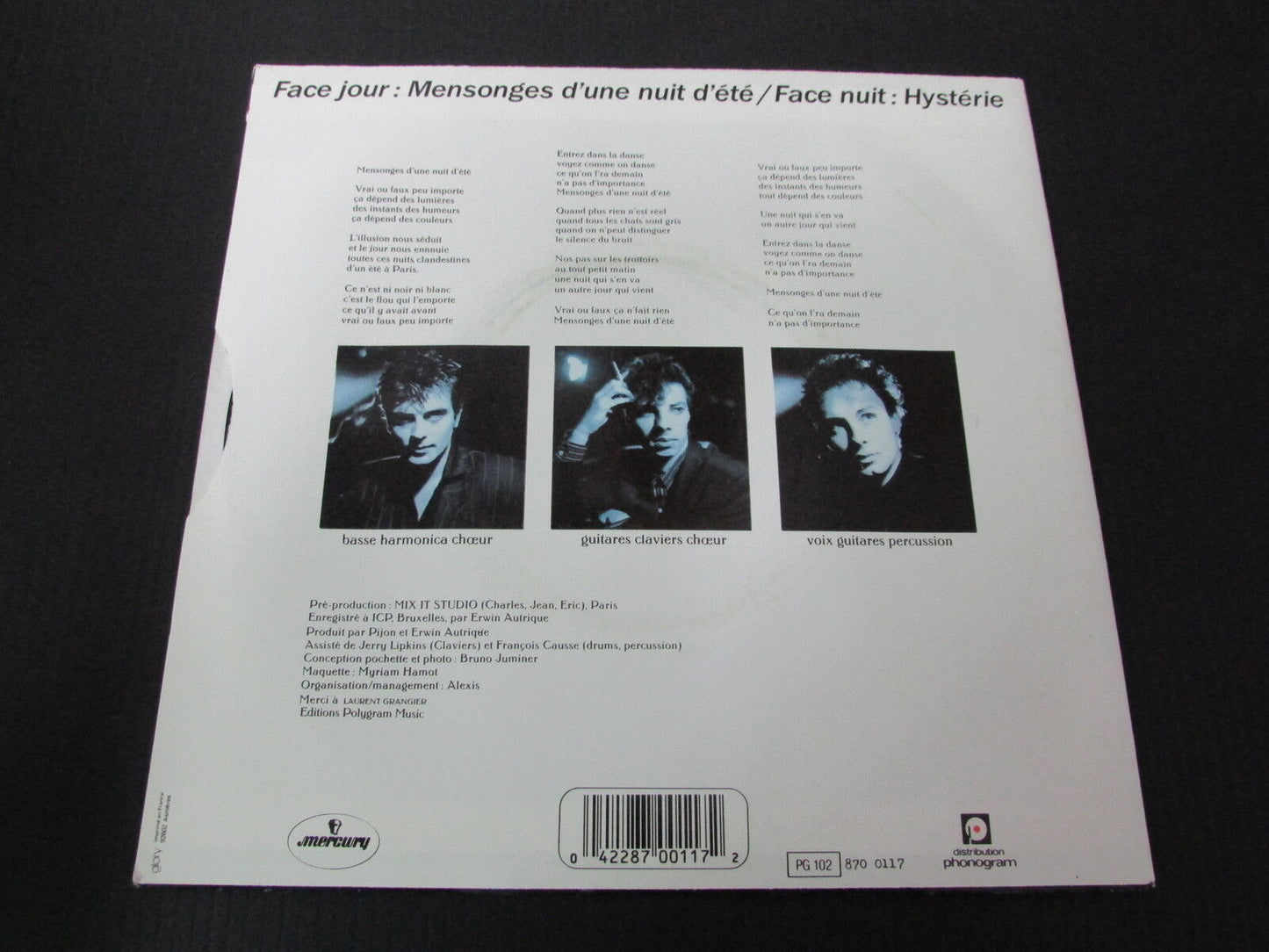 PIJON   SP 45T 7"   MENSONGES D'UNE NUIT D'ETE   1987