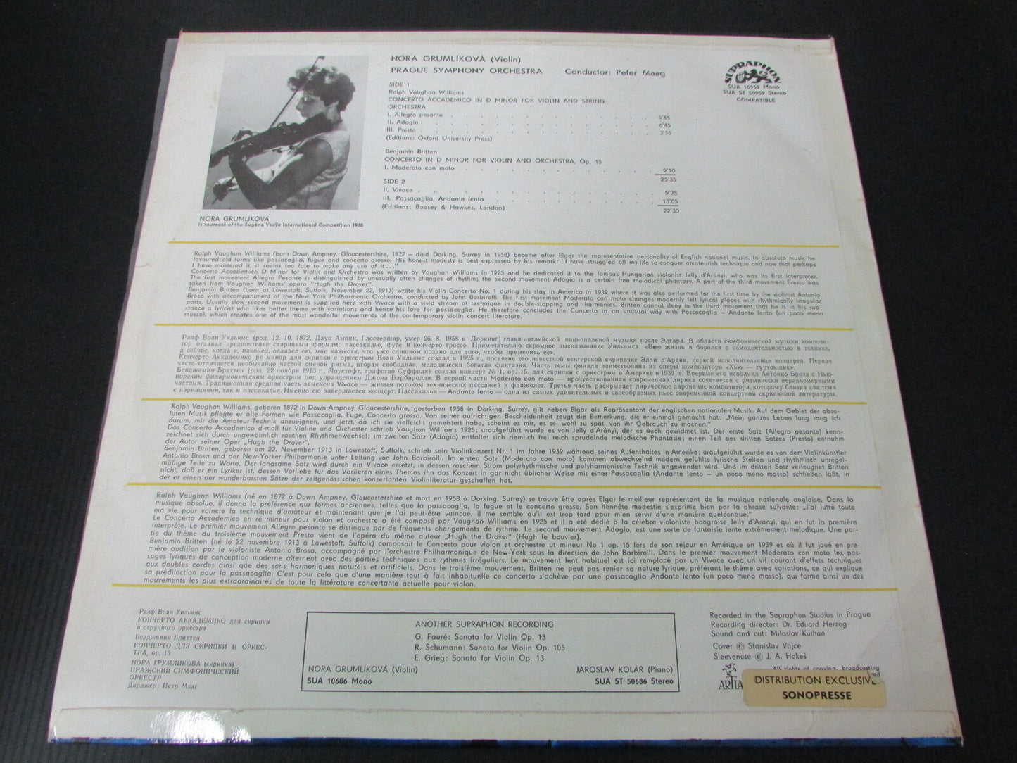 NORA GRUMLIKOVA / PETER MAAG   VIOLIN CONCERTO   SUPRAPHON   LP 33T 12"