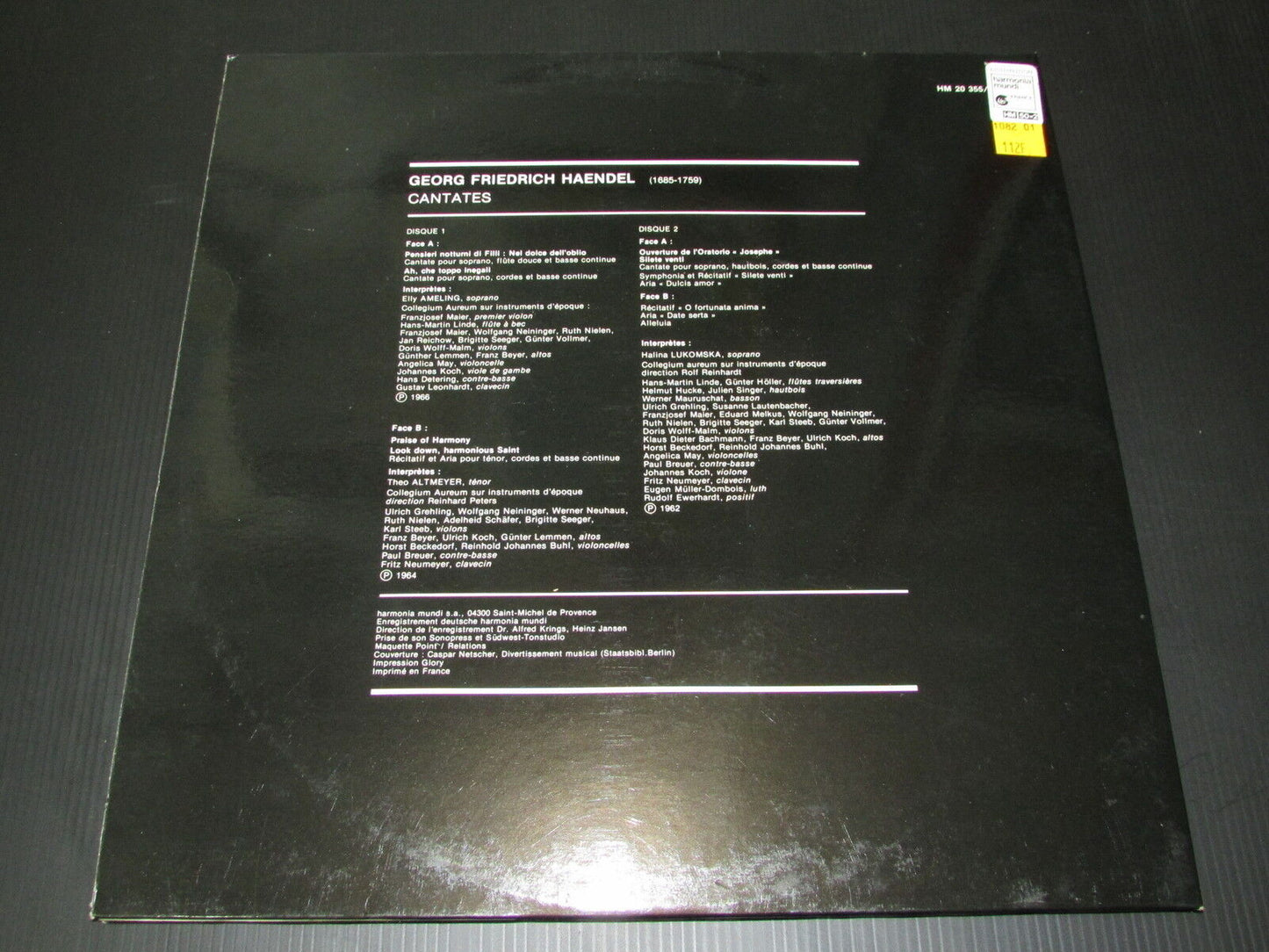 HAENDEL   CANTATES   ELLY AMELING   HARMONIA MUNDI HM 20355/56   2 x LP 33T 12"