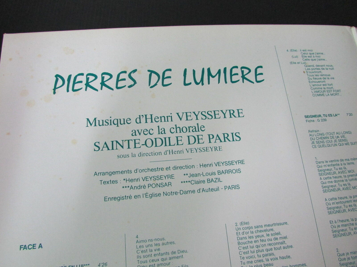 HENRI VEYSSEYRE   LP 33T 12"   PIERRES DE LUMIERE   1980   SEL 300.147