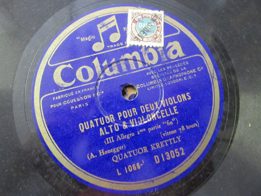 QUATUOR KRETTLY   HONEGGER   LOT DE 3 x 78T COLUMBIA