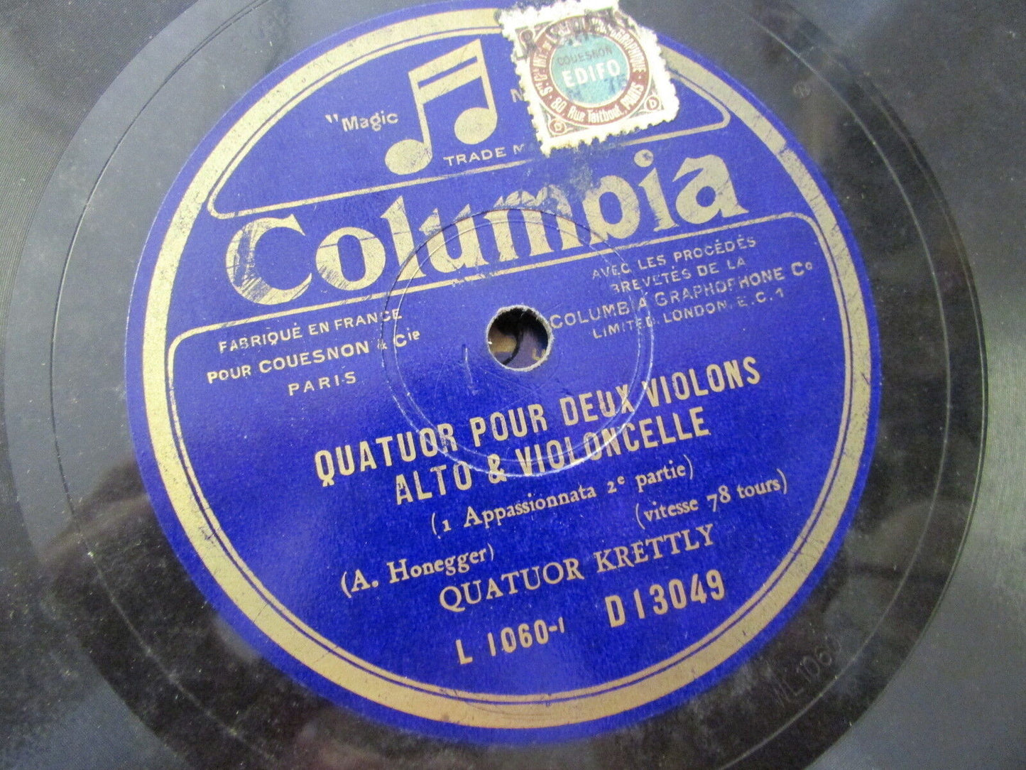 QUATUOR KRETTLY   HONEGGER   LOT DE 3 x 78T COLUMBIA