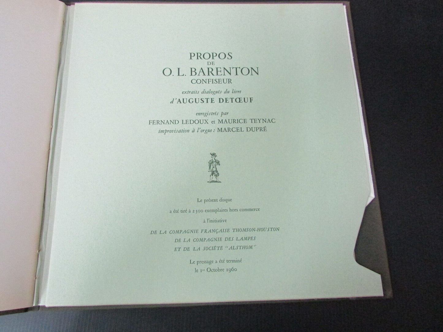 AUGUSTE DETOEUF   PROPOS DE O.L. BARENTON   1960   LIMITED 2500 ex   LP 33T 12"