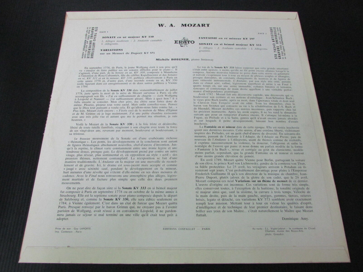 MICHELE BOEGNER   W.A. MOZART   ERATO STU 70343   FRANCE   LP 33T 12"