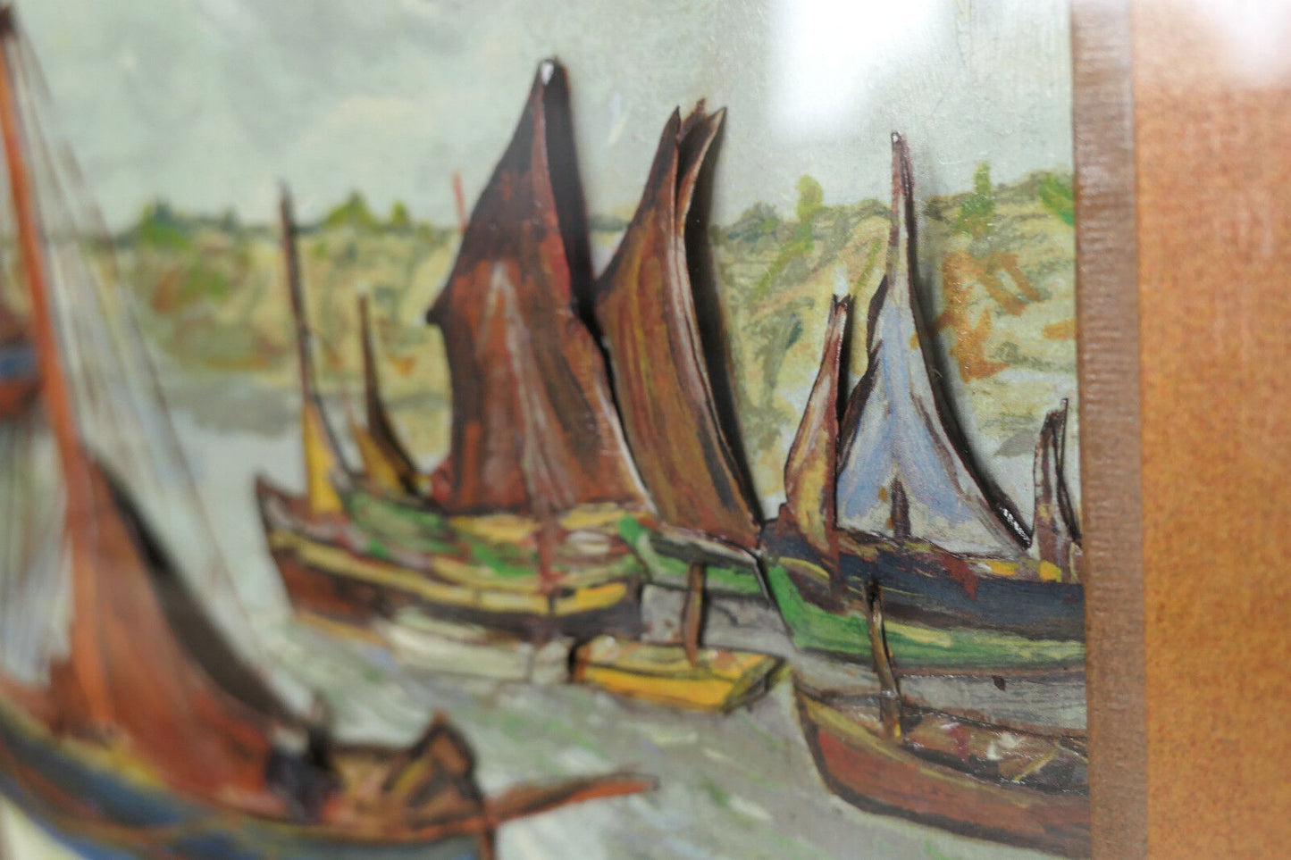 ANCIEN TABLEAU EN RELIEF SIGNE M. MARTINET   PEINTURE MARINE BATEAUX PORT