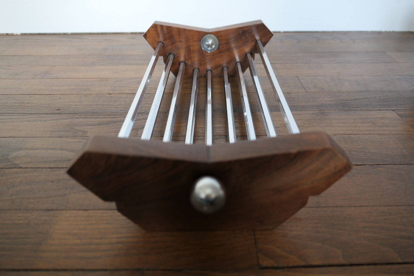 ANCIENNE CORBEILLE A FRUITS BOIS METAL ART DECO ANNEES 1930