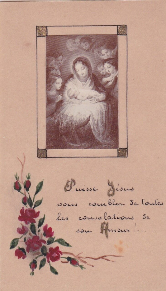 ANCIENNE IMAGE PIEUSE SAINTE FAIT MAIN HANDMADE RELIGIOUS JESUS