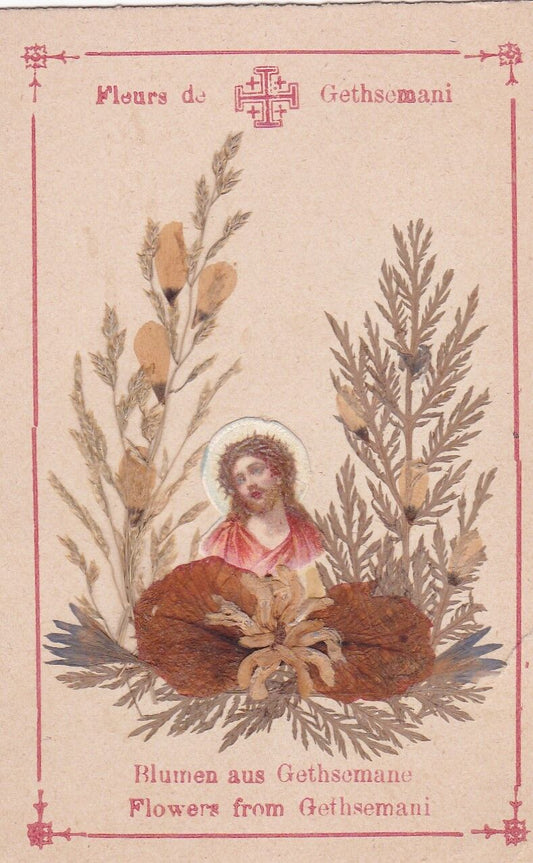 ANCIENNE IMAGE PIEUSE SAINTE RELIGIOUS JESUS FLEURS FLOWERS GETHSEMANI
