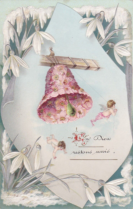ANCIENNE IMAGE PIEUSE SAINTE RELIGIOUS GAUFFREE EMBOSSED "EN DIEU RESTONS UNIS"