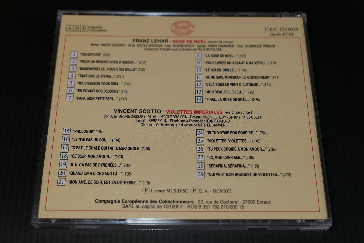 CD IL ETAIT UNE FOIS L'OPERETTE / FRANZ LEHAR / VINCENT SCOTTO / CEC 6019
