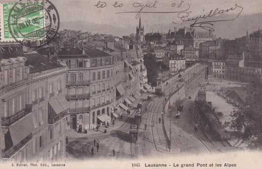 CPA LAUSANNE - LE GRAND PONT ET LES ALPES - 1908