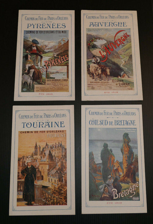 ANCIEN DEPLIANT TOURISTIQUE CHEMIN DE FER DE PARIS A ORLEANS (LOT x 4) 1910/1911