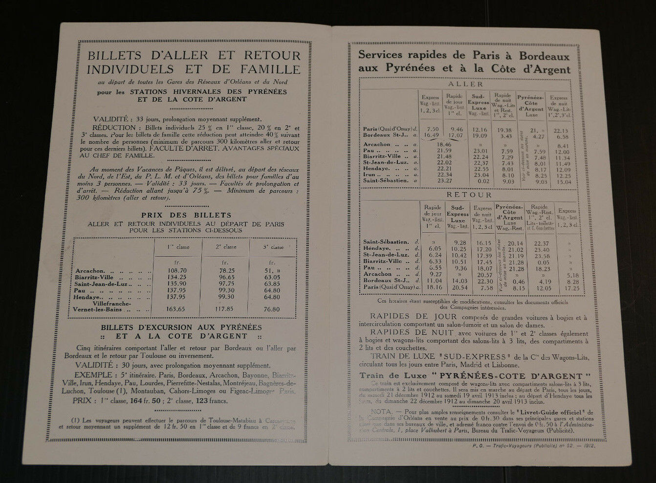 ANCIENNE PUBLICITE TOURISTIQUE CHEMINS DE FER D'ORLEANS LES PYRENEES 1912