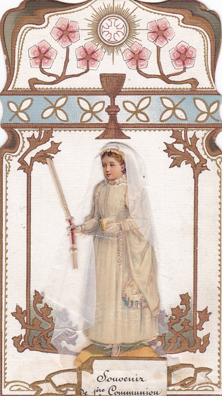 HOLY CARD IMAGE PIEUSE RELIGIEUSE SOUVENIR PREMIERE COMMUNION XIX LOT x 4