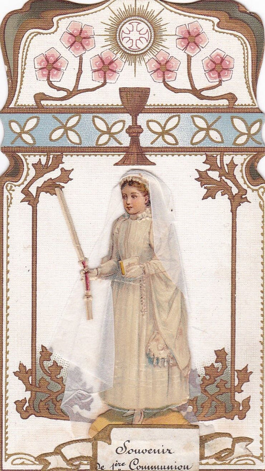 HOLY CARD IMAGE PIEUSE RELIGIEUSE SOUVENIR PREMIERE COMMUNION XIX LOT x 4