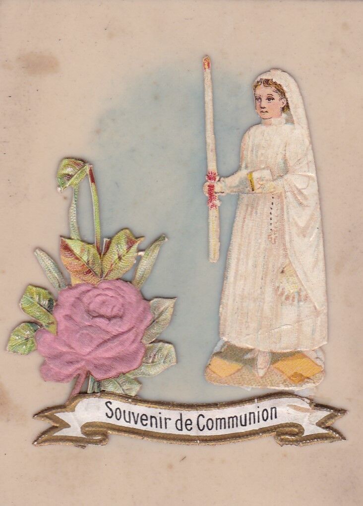 HOLY CARD IMAGE PIEUSE RELIGIEUSE SOUVENIR PREMIERE COMMUNION XIX LOT x 4