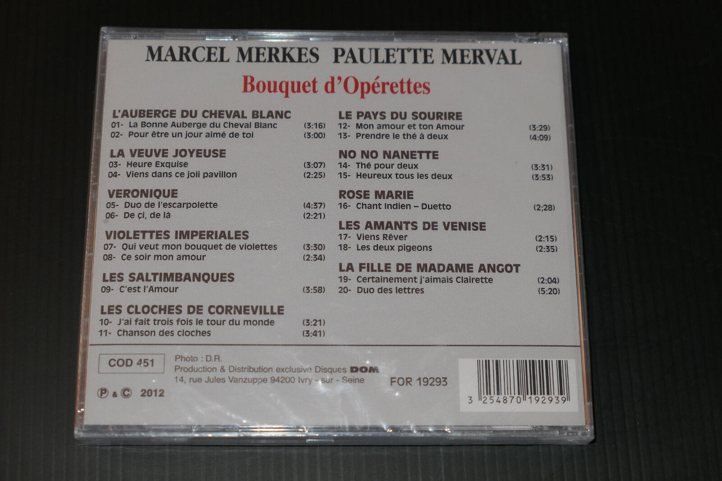 CD MARCEL MERKES PAULETTE MERVAL - BOUQUET D'OPERETTES - 2012 - FORLANE