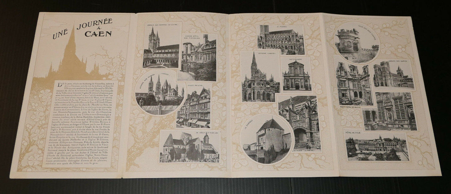 ANCIEN DEPLIANT TOURISTIQUE CHEMINS DE FER DE L'ETAT CAEN CIRCA 1910