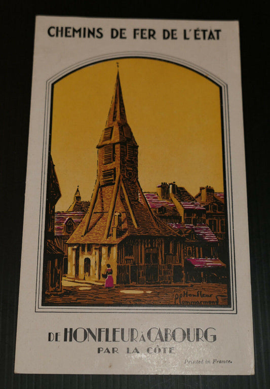 ANCIEN DEPLIANT TOURISTIQUE CHEMINS DE FER DE L'ETAT HONFLEUR CABOURG CIRCA 1910