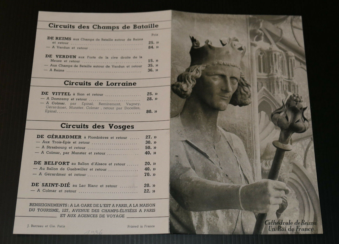 ANCIEN DEPLIANT TOURISTIQUE LORRAINE VOSGES ALSACE REIMS VERDUN CIRCUITS