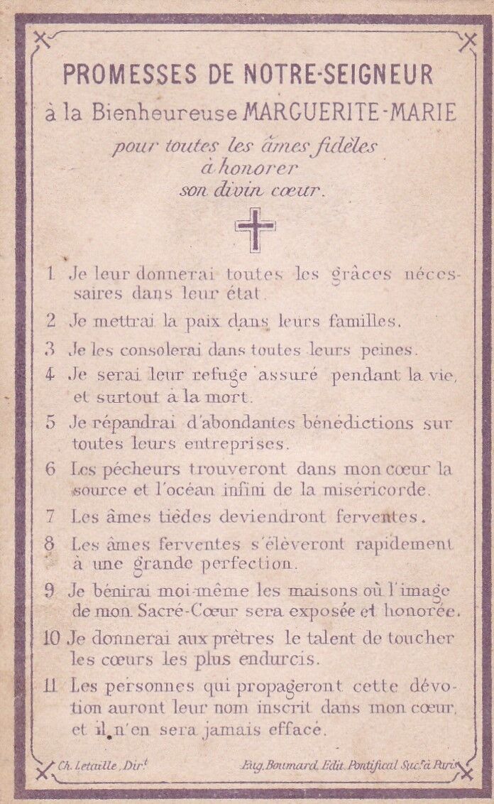 HOLY CARD IMAGE PIEUSE LETAILLE BOUMARD PROMESSES DE NOTRE SEIGNEUR