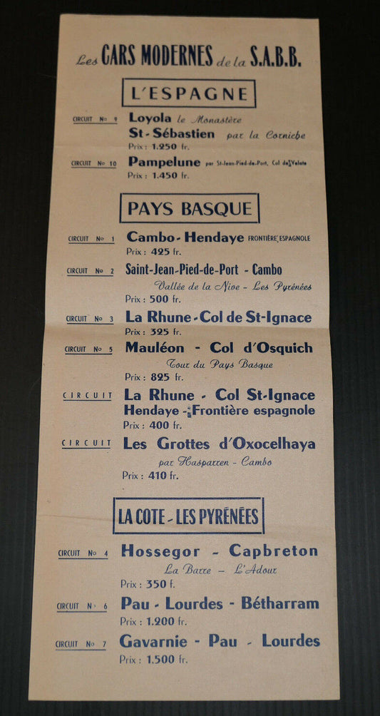 ANCIENNE PUBLICITE LES CARS MODERNES DE LA SAAB ESPAGNE PAYS BASQUE PYRENEES