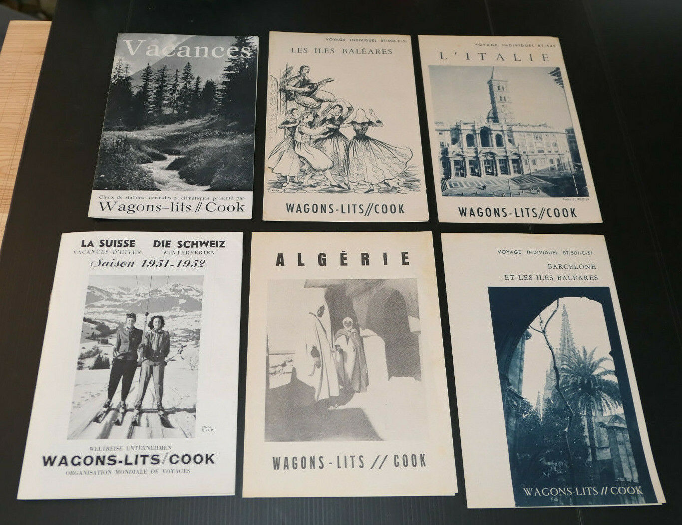 WAGONS-LITS COOK LOT 4 ANCIENS DEPLIANTS + 2 LIVRETS GUIDES CIRCUITS VOYAGES