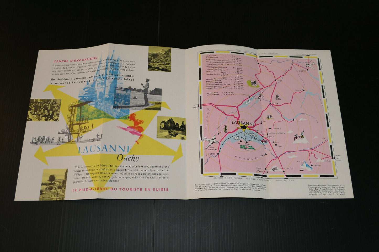 ANCIEN DEPLIANT TOURISTIQUE LAUSANNE OUCHY CARTE 1954