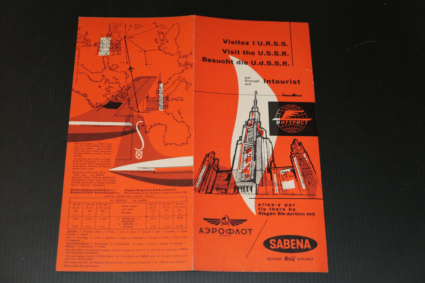 ANCIEN DEPLIANT PUBLICITAIRE SABENA BELGIAN WORLD AIRLINES / VISIT THE USSR